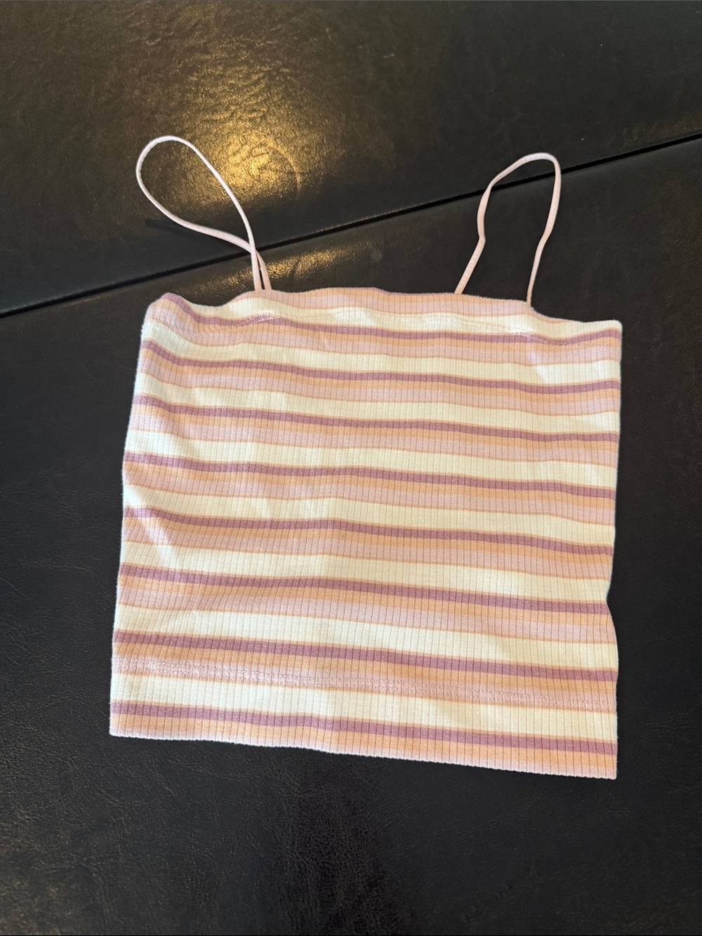 American Eagle Striped Ribbed Cropped Cami - Lavender, Pink & White